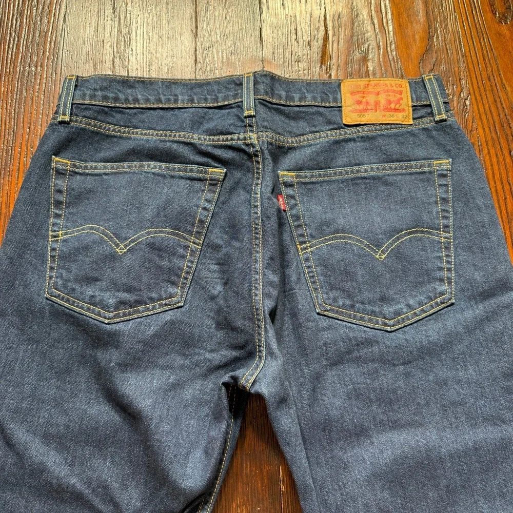 Levis 505 Jeans Mens 36x32 Blue Straight Leg Stretch Cowboy Biker -‎ EUC